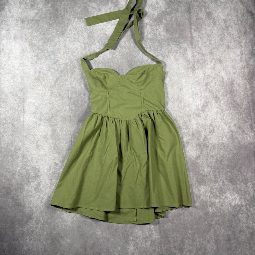 Princess Polly Olive Green Halter Corset Mini Dress 4 Linen Blend Fairy Cottage